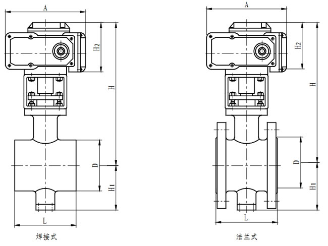 ZAJV电动V型调节球阀、电动V型切断球阀外形结构尺寸图
