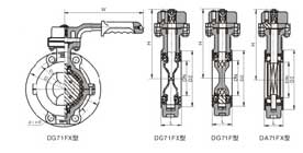 D71F4、D71F46手动衬四氟蝶阀外形结构连接尺寸图