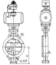 D673H、D673W型对夹式硬密封气动蝶阀PN6～PN10外形结构尺寸图