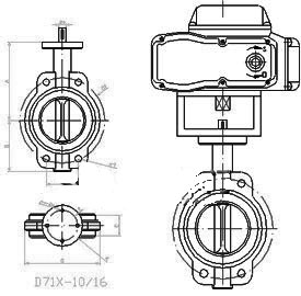 D971X对夹式电动软密封蝶阀主要外形连接尺寸图