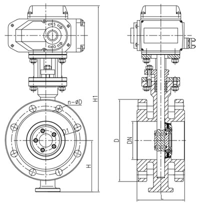 D943H-2.5电动法兰硬密封蝶阀主要外形尺寸图