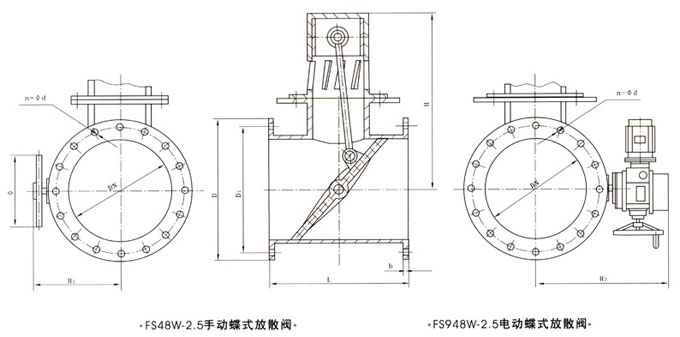 FS948W电动蝶式放散阀外形结构尺寸图