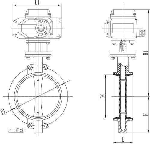 D971X电动软密封蝶阀PN10～PN25主要外形连接尺寸